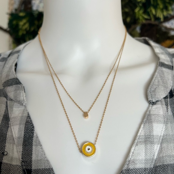Evil Eye Minimalist Layered Necklace - Pop-of-Color Gold Preppy Necklace - Picture 17 of 17